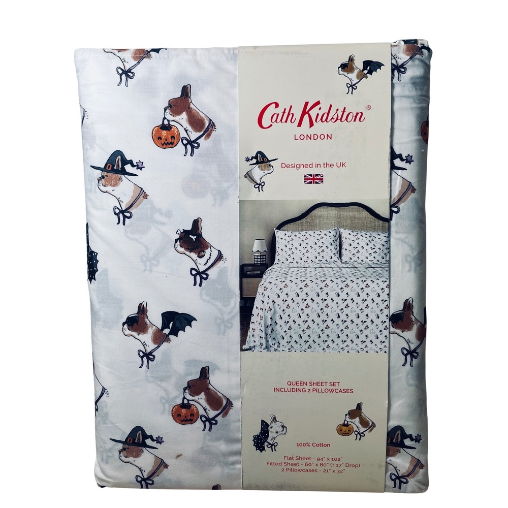 Cath Kidston Spooky Dogs Queen Sheet Set Halloween 100% Cotton
